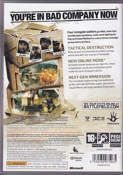 Battlefield Bad Company - Classics - XBOX 360 (B Grade) (Genbrug)